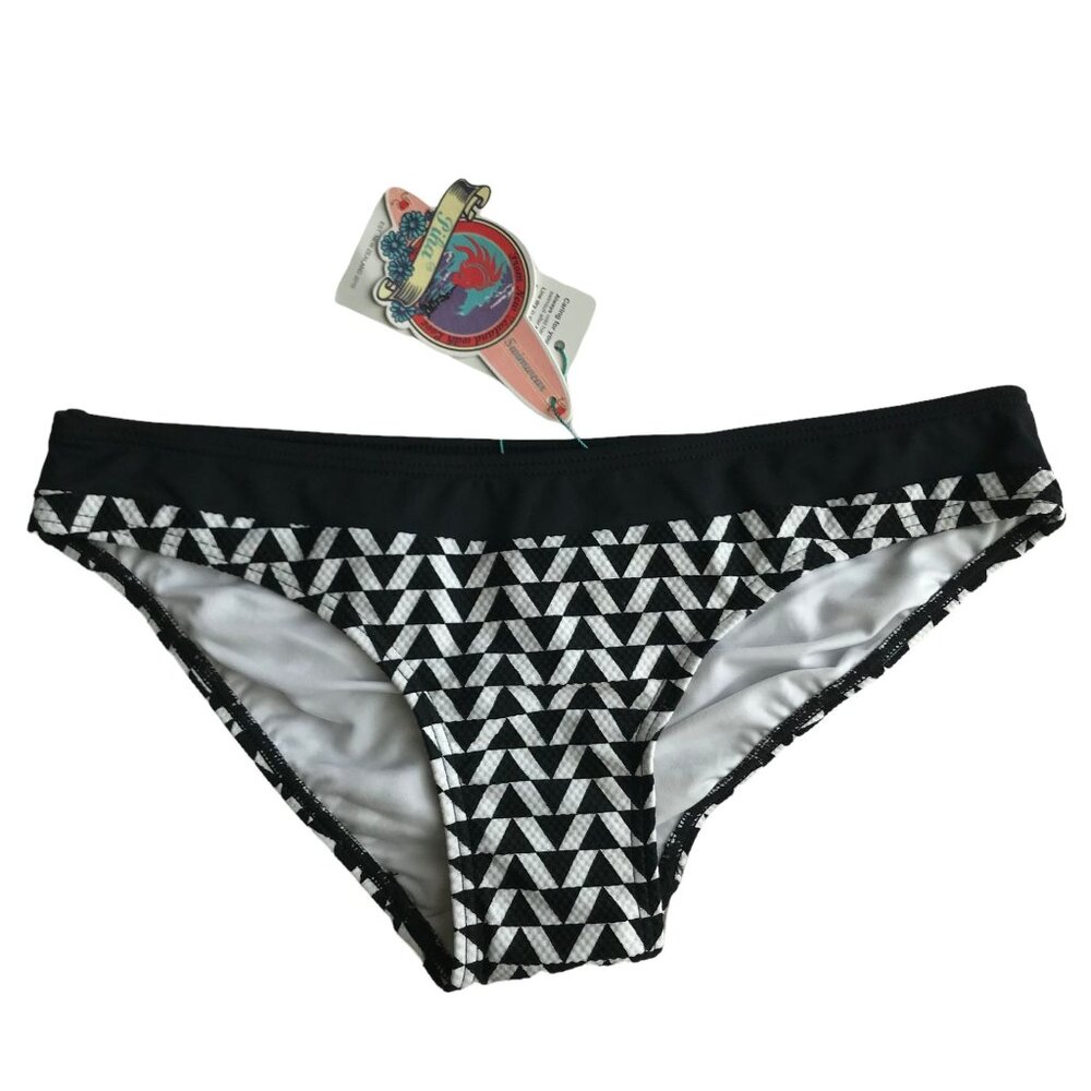 NWT Piha Swimwear Black & White Textured Low Rise Hipster Bikini Bottoms - Small
